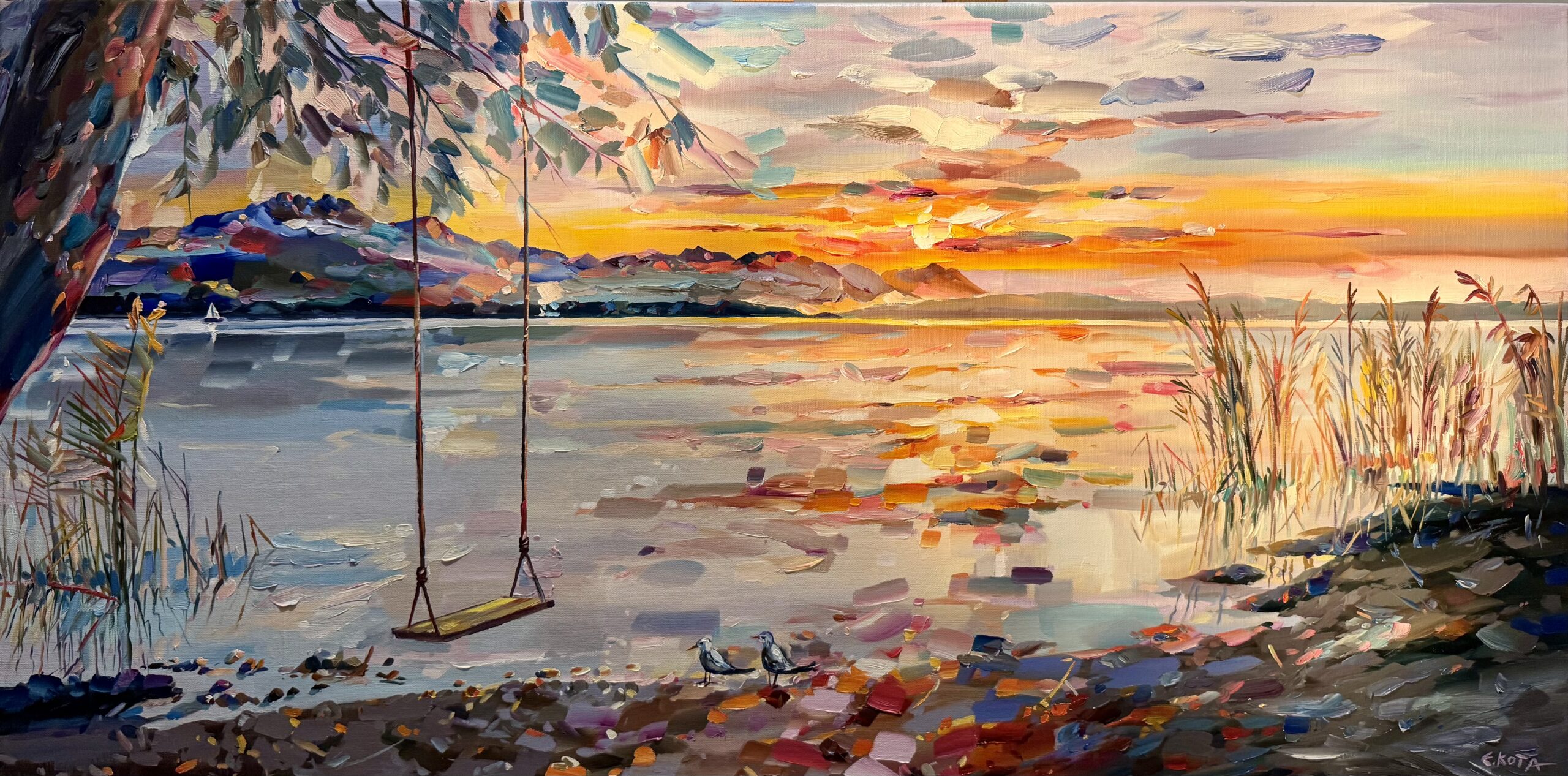 Ein romantischer Augenblick zwischen Himmel und See